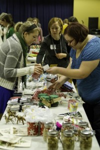 One of the tables of gifts at the Sojourn Women's Christmas Gift Exchange