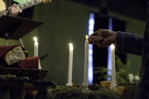 Lighting the Advent candles at Sojourn Church, where Kristen Gilles leads worship as part of Sojourn Music