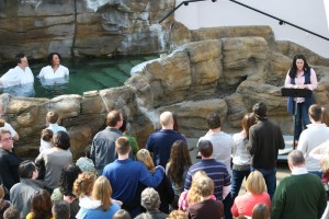 Kristen Gilles, reading a testimony of salvation at a Sojourn Church baptism service