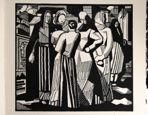 Photo of "The Morning Gossip" woodcut, by John J.A. Murphy