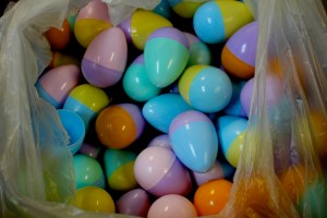 Multi-colored Easter eggs from church Easter egg hunt