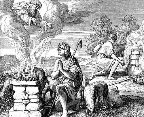 Artwork of Cain and Abel sacrificing