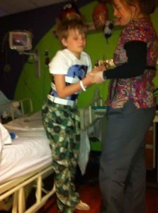 Caleb, walking for the first time since the tornado attack last Friday