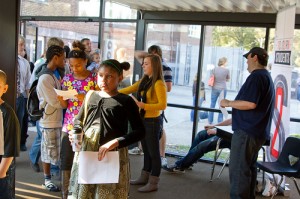 Sojourn Student Ministry (S2) greets visitors during the Sojourn New Albany campus launch