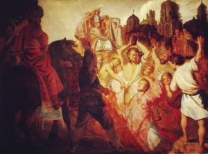 Artwork of the stoning of Stephen in Acts 7, the first Christian martyr